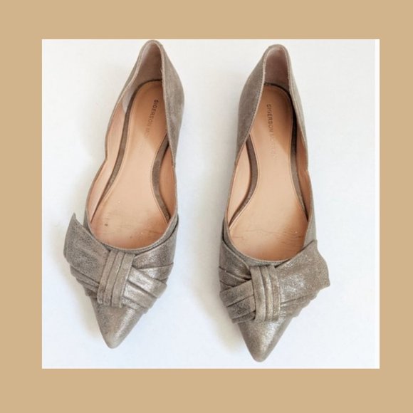 Sigerson Morrison Gold Metallic Bow Leather Flats - Picture 1 of 11